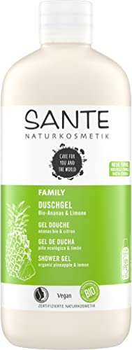 SANTE Naturkosmetik Erfrischendes Duschgel mit Zitrusduft, Feuchtigkeitsspendende Duschpflege für geschmeidige Haut in Vorteilsgröße, Mit Bio-Ananas und Limone, Family Duschgel, 1 x 500 ml