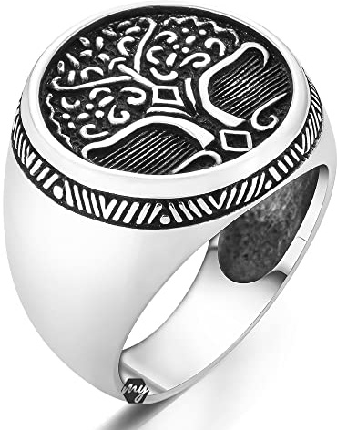 Massiver 925 Sterling Silber Lebensbaum Herren Ring Metall Kein Edelstein, Metall, Kein Edelstein