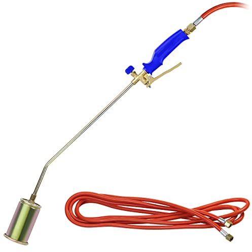 AGT Gasbrenner: Profi Gas-Abflammgerät & Unkrautbrenner, 5-m-Schlauch, 1.200 °C, 52 kW (Unkrautvernichter Gas, Abflammgerät Unkraut, Gaskartuschen)