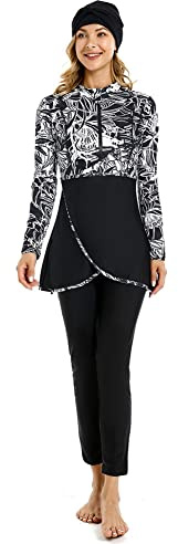 Burkini baddräkter för kvinnor Plus storlek Modest Muslim Baddräkt Islamisk Burkini Heltäckande Hijab Baddräkt(M,J1)