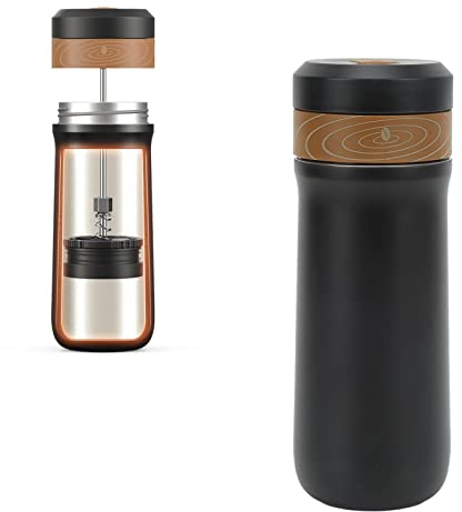Natudeco French Press Coffee Maker 320ml Portable Travel Coffee Pot Outdoor Insulated Coffee Cup Press Coffee Mug with Filter for Home Office Camping Hiking