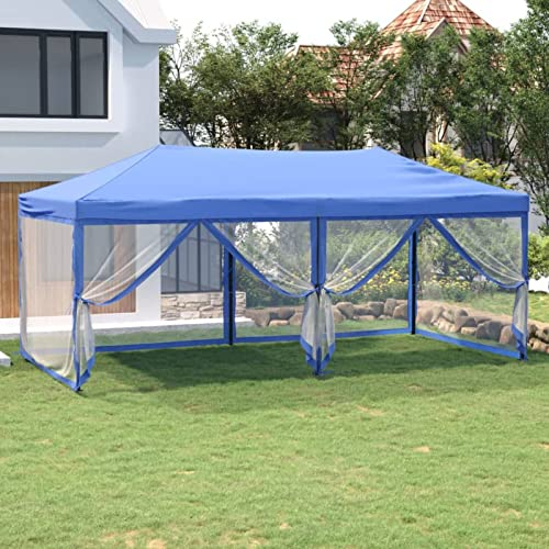 Carpa para Fiestas Plegable con Paredes Laterales, ZEYUAN Casas Prefabricadas, Cenadores para Jardin, Pergola, Carpas para Exteriores, Muebles De Jardin, Azul 3x6 m