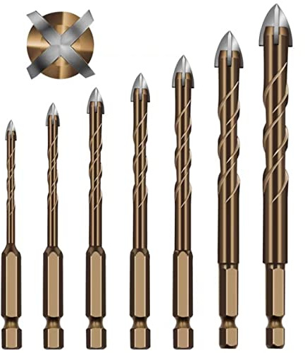 HOUSON 7pcs Fliesenbohrer Set, Glasbohrer Steinbohrer Bohrer Set Glasbohrer Keramikbohrer in 3/4/5/6/8/10/12mm Kreuzkopf Keramikbohrer für Porzellan, Keramik, Fliesen, Spiegel