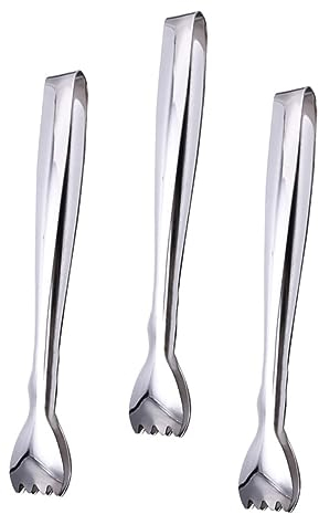 BESTonZON 3pcs Stainless Steel Ice Tongs Set Multi-Purpose Food Clamps for Sugar Ice and Serving for Kitchen BBQ and Parties