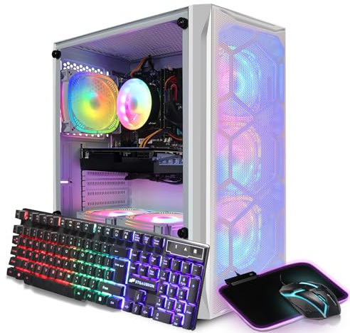 STGAubron Gaming Desktop PC, Radeon RX 5600 XT 6G GDDR6, Intel Core i5 3.2G up to 3.6G, 16G RAM, 512G SSD, 600M WiFi, BT 5.0, RGB Fan x 6, Windows 11 Home, White