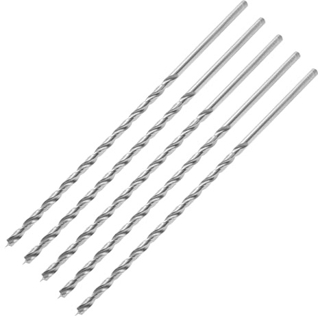 ENT 50445 Träspiralborr Ø 5 mm i 5-pack, extra lång 200 mm, med centrumspets och förskärare, D 5 x NL 135 x GL 200 mm, cylindriskt skaft, Snabbstål