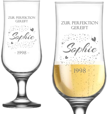 Personalisiertes graviertes Bierglas zum Geburtstag mit Name, Geburtsjahr und Text, Füllmenge 385ml, Größe 19cm – Perfektes Pils-Glas für Geburtstagsfeiern und Biertulpen-Liebhaber