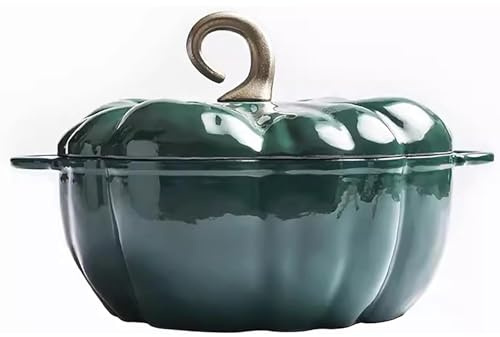 BESTXH Verde,3.7L, Cocotte De Calabaza, Olla Antiadherente, Olla para Estofado Y Sopa, Olla Holandesa De Hierro Fundido con Forma De Calabaza, Olla para Cocinar con Forma De Calabaza