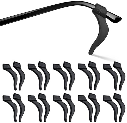 XFentech 10 Pairs Silicone Ear Hooks - Anti-Slip Eyeglass Ear Cushions Universal Eyeglass Ear Grip Soft Temple Holder Eyewear Retainers for Glasses Sunglasses Reading Glasses (Black)