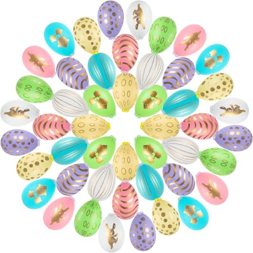 48 Stück Ostereier zum Aufhängen,Ostereier Plastik,Easter Eggs,Osterdeko für Draußen,Plastikeier Bunt(6 * 4cm) (farbenfrohe)