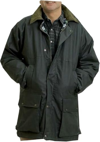 Mens Long Padded Country Wax Jacket Heavy Weather Hunting Riding Fishing Travel Walking Warm Coat S-5XL (UK, Alpha, XL, Regular, Regular, Olive)