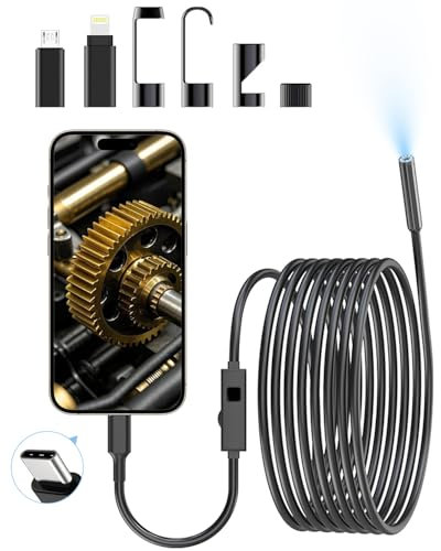 Caméra d'inspection endoscopique, caméra endoscopique HD 1920p avec 8 lumières LED réglables, 7,9 mm, tube étanche IP67, caméras de vidange pour évier, endoscope serpent de 5 m pour iPhone, Android,