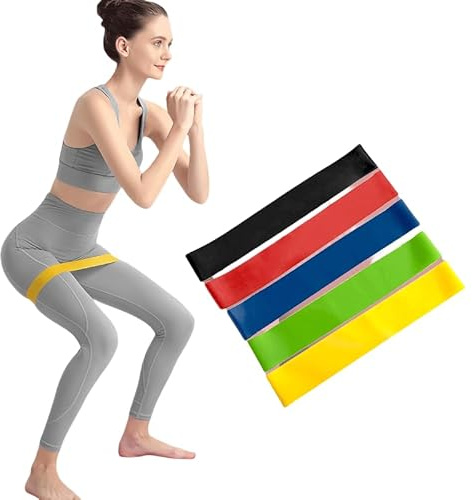 Lot de 5 bandes de résistance – Bandes d'exercice de qualité supérieure pour homme et femme – 5 niveaux de résistance pour salle de sport, maison, yoga et pilates – Boucles élastiques en latex avec