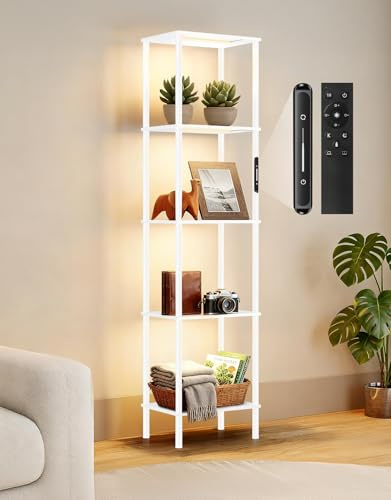 OUTONLIFE Lampada da Terra con Scaffali a 5 Ripiani, Luce LED Dimmerabile con Controllo Touch e Telecomando, 3 Temperature Colore, Piantana Alta da Angolo per Soggiorno, Camera da Letto, Ufficio