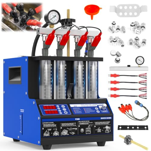 Ultrasuoni Iniettore Pulitore & Tester con Riscaldamento 45℃, 4 cilindri Compatibile per Auto, Moto & Carburanti Iniettori Comuni, Rimozione del Carbonio Efficace & Test Funzionale