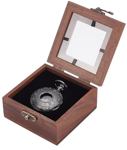 UNICRAFTALE Présentoir de Montre de Poche en Bois Coffret Cadeau pour Montre Simple avec Boîtier de Montre Carré en Acrylique Transparent Marron Coco Étui de Voyage Organisateur 8.9x8.9x4.5cm