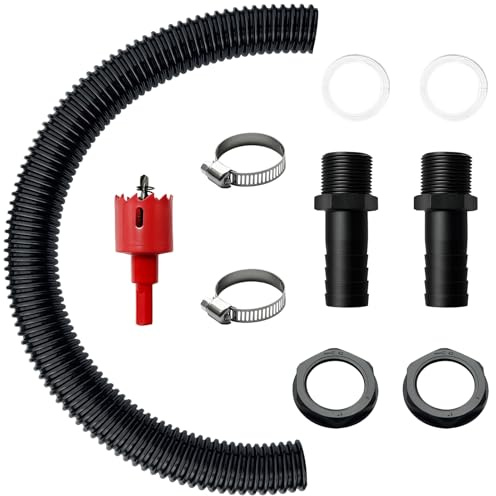 Water Butt Connector Kit, 2pcs 25mm Bulkhead Fittings, 50cm Flexible Hose, 32mm Hole Opener, Leak-Proof Tank Linking Set for Rain Barrels Water Storage Tanks