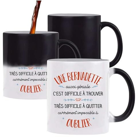 Planetee Tasse Magique Bernadette Aussi Géniale – Mug qui Change Couleur avec la Chaleur – Idée Cadeau Original Patronne Collègue – Anniversaire, Départ Retraite, Travail, Bureau