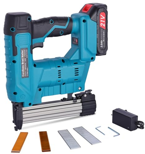 18GA 2 in 1 Cordless Brad Nailer & Staple Gun, Battery Powered Nail Gun with 2000pcs Nails & Staples, Supports F32 Brad Nails & 425K Staples, for Trim, Furniture & DIY Woodworking