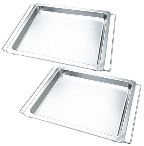 Expandable Stainless Steel Baking Pan, (12.4~14.17) × 10.43 Inches, Adjustable in Length Suitable for Use in Ovens, Oven Trays for Cooking, Without Coating and Heavy Duty and Easy Clean 2 Pack