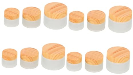 KITANDOVE 12 pièces Lot de Pots de Voyage Verre Givré avec Couvercle Effet Bois Bocaux Portables pour Cosmétiques Crèmes et Lotions Contenants Rechargeables Légers et Pratiques pour