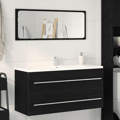 Mobile Lavabo in Legno Effetto Rovere Nero,Design Moderno con Spazio per Lavandino,Mobile Bagno Salvaspazio a Parete,Armadietto da Bagno con Ampio Ripiano e Superficie Facile da Pulire,100x38.5x48 cm