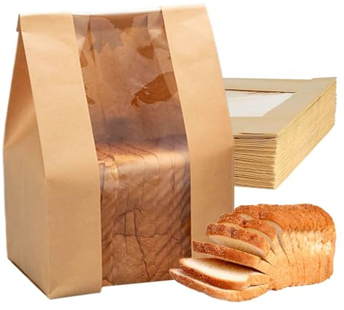 Sacchetti Per Il Pane In Carta – Involucro Da 32x21x10 Cm, Busta Con Finestra Trasparente, Materiale Per Alimenti Con Chiusura Sicura | Imballaggio Per Panifici Ristoranti Mercati Agricoli Banch