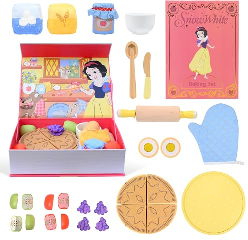 Disney Princess Snow White Wooden Baking Set – 18 Piece Pretend Play Kitchen Toy for Kids – Includes Book Box, Rolling Pin, Pie, Bowl, Spoon & Oven Mitt – Imaginative Role Play Gift – Ages 3+