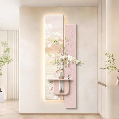 wihgony Decoración de pared con textura LED 3D con estante y jarrón, enchufe y sensor de movimiento, decoración de pared de paisaje de arenisca para sala de estar, dormitorio, entrada (C, 50 x 150 cm)