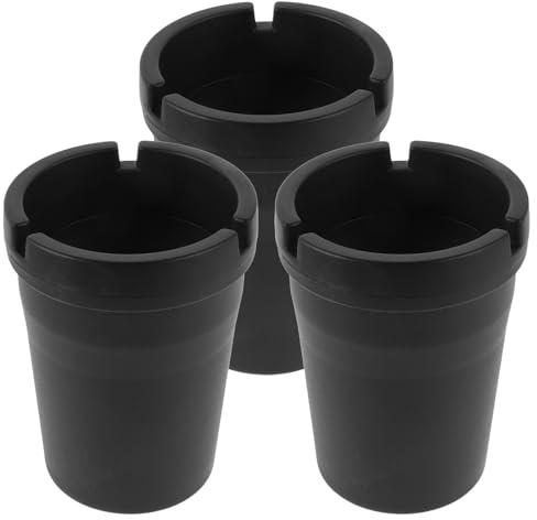 Noir Cendrier en Plastique de 3 Pièces Portable Voiture | Cendrier de Voyage avec Couvercle Étanche, Cendrier Exterieur Anti Vent, Format Compact pour Voiture