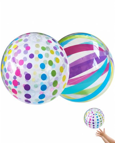 YIPFEN Pelotas de Playa Hinchables, Juego de 2 Unidades de 40 cm | Puntos y Rayas | Juguetes Acuáticos Seguros y Duraderos para Piscina, Playa y Juegos de Verano