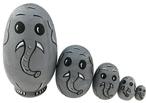 Set di 5 animali a tema elefante impilabile giocattolo a forma di uovo nidificante bambola fatta a mano giocattolo in legno per bambini uovo di Pasqua