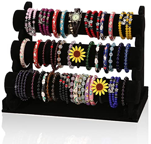 powerking Armbandhalter Stand, 3-stufiger schwarzer Samtarmband Armband Displayhalter Schmuckständer für Armband, Halskette und Uhr