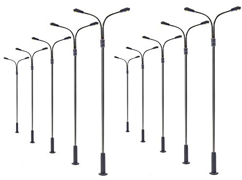 Evemodel LQS13W 10 STK. Doppelpeitschenlampen LED 100mm Spur H0 /00 Straßenlampe Flexible Höhe 3v 12v