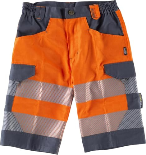 WORKTEAM Pantalón Corto de Trabajo de Alta Visibilidad EN 20471, Multibolsillos, Combinado con Cintas Reflectantes Discontinuas y Cintas Decorativas, Bermuda Trabajo. Unisex