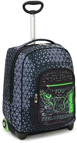 Seven Trolley Fit Winged, Schwarz, 35 Lt, 2in1 Rucksack mit Rollen und Schultrolley durch Anheben der Schultergurte, Schule & Reise