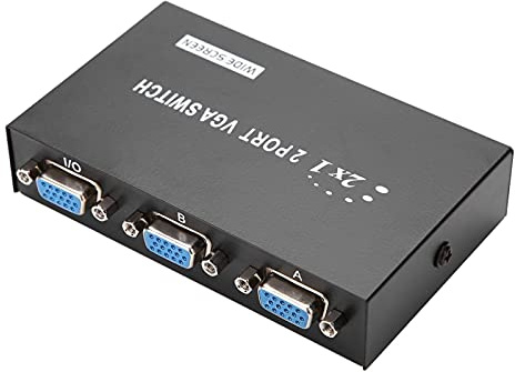 Conmutador VGA 2 en 1, caja de conmutación de audio y video divisor VGA, 1 host, 2 pantallas o 2 hosts, 1 pantalla, para laptop, TV, proyector