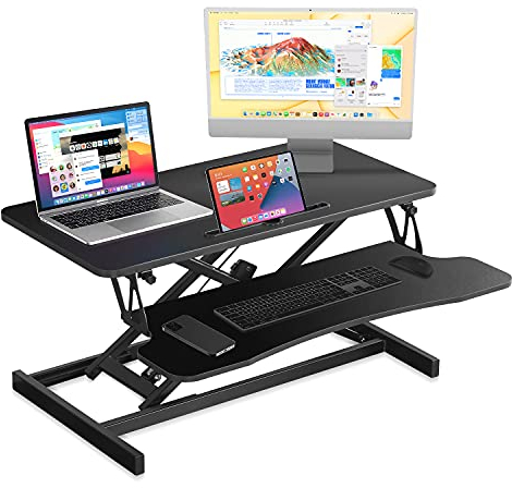 ENTNO System X Stehpult-Konverter Computerarbeitsplatz Sit-Stand Workstation mit Gasdruckfeder, Ergonomischer Sitz-Steh-Schreibtisch für Büro Zuhause,Schwarz Stehpult aufsatz Schreibtisch