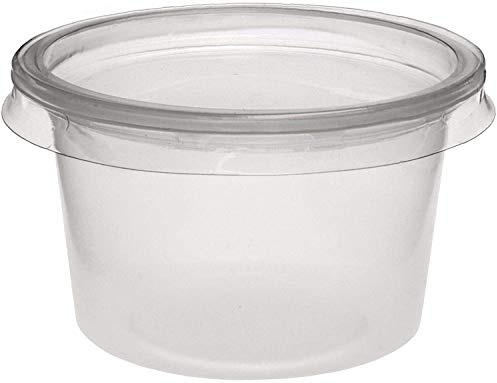 Streetfood Packaging Biodegradable Packaging that fits your budget 100 X Reusable Sauce POTS with LIDS [100 Sets, 1oz, 2oz & 4oz] Round DIP Small Food CONTAINERS (4oz-Sauce-Pots-100pcs)