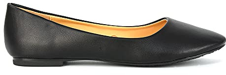 ESSEX GLAM Womens Flat Slip On Pumps Ladies Black Synthetic Leather Ballet Round Toe Ballerina Dolly Bridal Shoes (Black Synthetic Leather, Numeric_5)