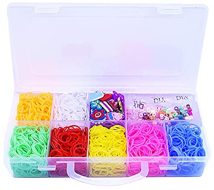 Pulseras Gomas, Caja Pulseras Gomas,DIY Gomas para Purseras, 2000 Comitas Elásticas Plásticas Cuantas para Collares de Colores Goma de Juguete para Niños de Anillos y Collares de Bricolaje Manualidad