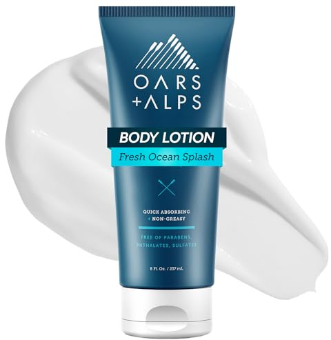 Oars + Alps Moisturising Men's Body Lotion, Natural Derived Skin Care Infused with Shea Butter and Vitamin E, Fresh Ocean Splash, 8 oz