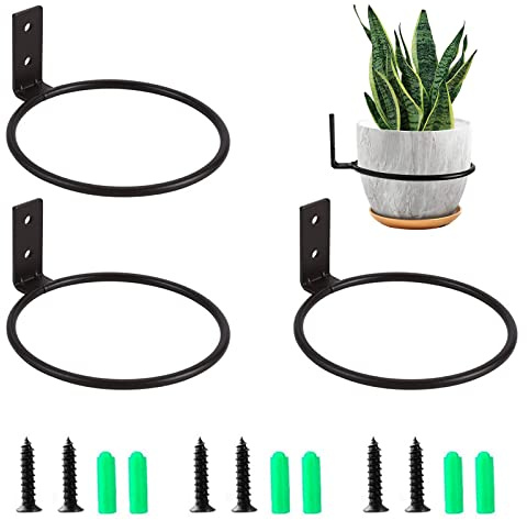 Zhongtou 3 Stück Blumentopf Wandhalterung 15cm Rund Blumentopfhalter Wand Pflanzer Topf Ring Flower Pot Rack für Blumen Garten Balkon Innen- und Außenbereich (Schwarz)