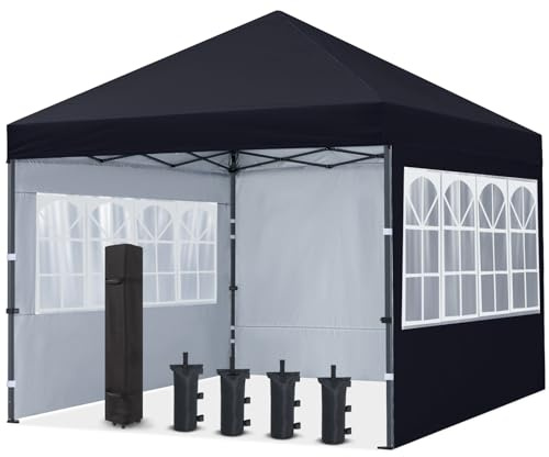 COOSHADE 8x8 Ft Pop up Canopy Tent Enclosed Instant Folding Canopy Shelter with Elegant Church Window Outdoor Pavilion Cater Party Wedding BBQ Events Tent(Black)