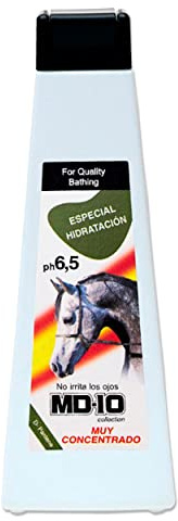 Champú Hidratante para Caballos - Hidratación Pelo Seco y Quebradizo - Piel Seca y Escamosa - Aceites de Argán y Jojoba - Vegano y Biodegradable - Fabricado en España - 750 ml - MD10 Collection