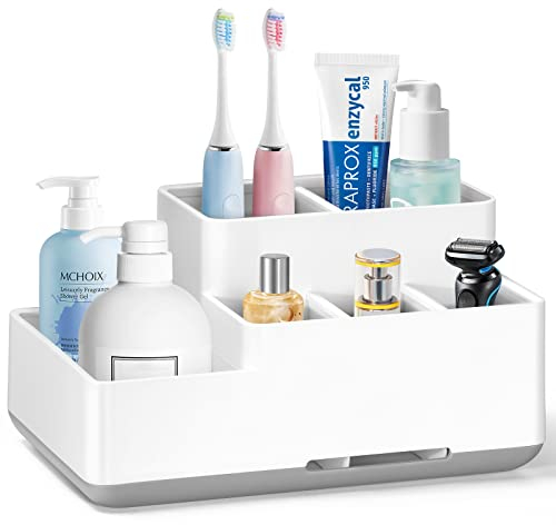 Porte Brosse à Dents, Support Brosse a Dent Electrique Amovible Antidérapant avec 8 Compartiments et Trous de Drainage Accessoire Salle de Bain pour Salle de Bain, Cuisine