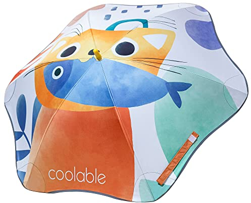 coolable Regenschirm für Kinder, Motiv Tiere, UPF 50+, Stockschirm, für Jungen und Mädchen, Durchmesser 90 cm, Rand reflektierend(Katze)