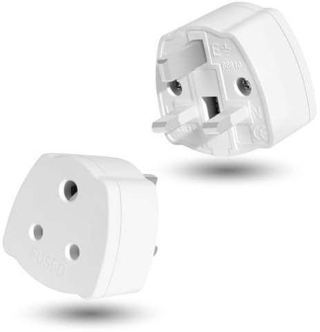 2-PACK Indian to UK Plug Adapter,SHUOMAO 3 Pin Indian to UK Plug Adaptor | India/Pakistan/Sri Lanka to UK Converter Plug Travel Adaptor with 5A Fuse,for Type D Appliance,White