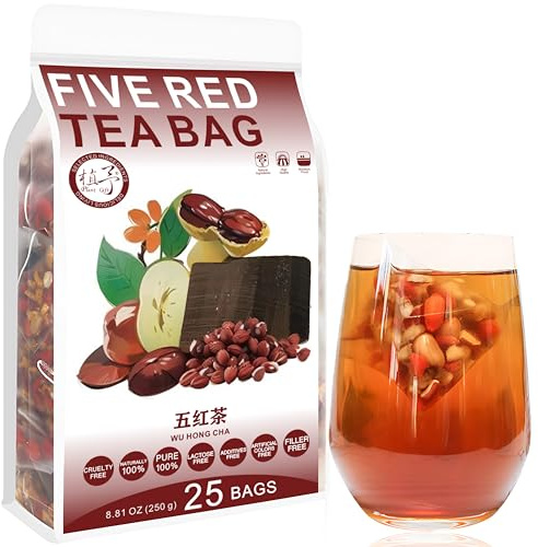 Plant Gift Five Red Tea Bag 8.81oz (10g*25bags) Goji, sucre brun, haricots rouges, arachides, pur naturel, mélange de santé thé, thé aux fleurs 250g 五红茶 la salud, combinación de té floral