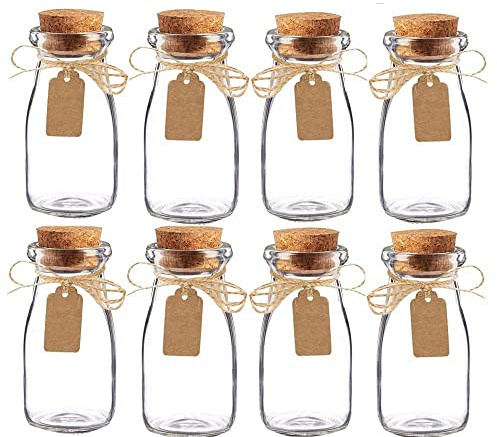 Set di 15 barattoli per confetto di latte in vetro con coperchi in sughero per una festa di nozze, vintage